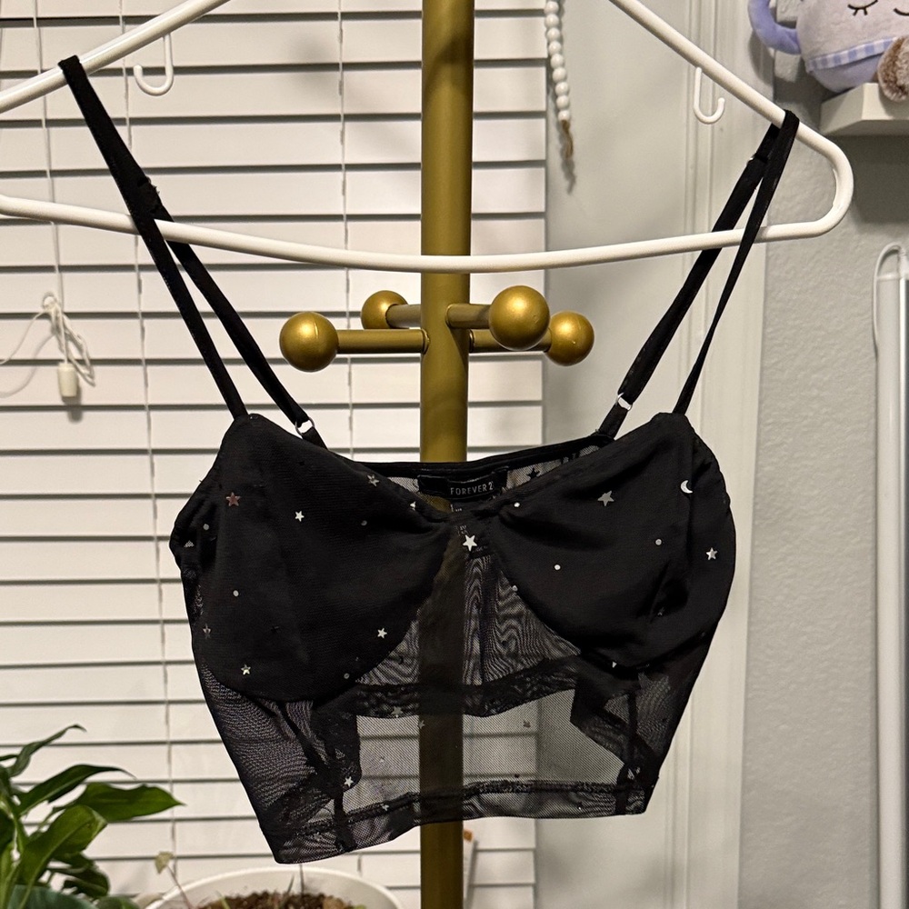 Forever 21 Black Star Mesh Bandeau